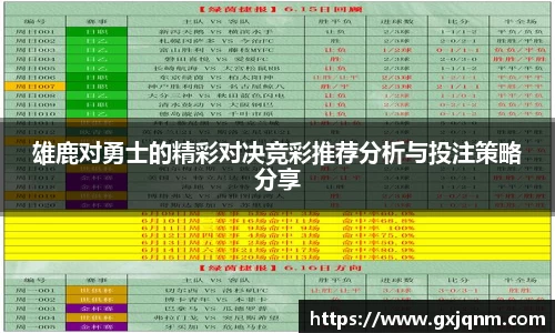 雄鹿对勇士的精彩对决竞彩推荐分析与投注策略分享